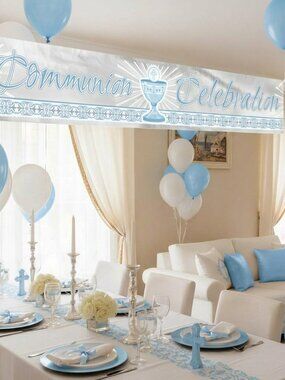 12ft Blue Foil Communion Celebration Banner Radiant Cross Christian Party Decor
